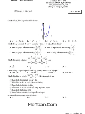 Đề thi thử THPTQG Toán 11 năm 2018 - 2019 lần 1 trường Ngô Sĩ Liên - Bắc Giang