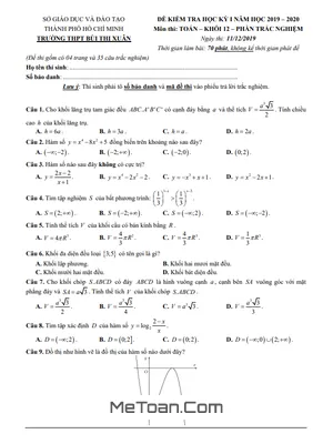 Đề thi học kì 1 Toán 12 năm 2019 - 2020 trường THPT Bùi Thị Xuân - TP HCM