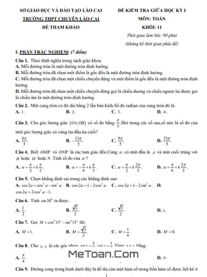 Đề Tham Khảo Giữa Kỳ 1 Toán 11 Cánh Diều Năm 2023 - 2024 Trường THPT Chuyên Lào Cai