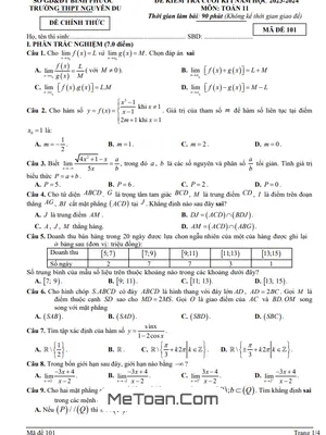 Đề Thi Cuối Kì 1 Toán 11 Năm 2023 - 2024 Trường THPT Nguyễn Du - Bình Phước