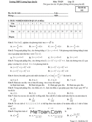 Đề thi HKI Toán 11 năm 2018 – 2019 trường Lương Ngọc Quyến – Thái Nguyên