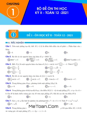 Bộ Đề Ôn Thi Học Kỳ 2 Toán 12 Năm Học 2020 - 2021 Có Đáp Án