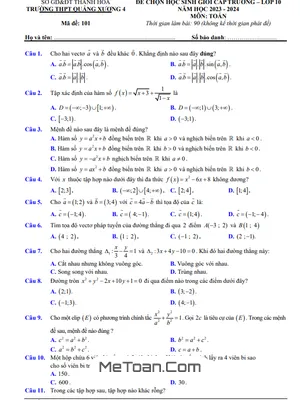 Đề thi học sinh giỏi Toán 10 năm 2023 - 2024 trường THPT Quảng Xương 4 - Thanh Hóa