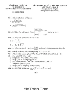Đề thi học kì 2 môn Toán lớp 11 năm 2019 - 2020 trường THPT Nguyễn Chí Thanh - TP.HCM (có lời giải)
