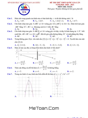Đề thi thử tốt nghiệp THPT 2021 môn Toán sở GD&ĐT Lai Châu