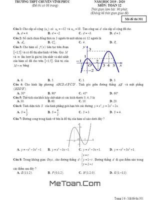 Đề KSCL thi THPT Quốc gia 2020 môn Toán lần 3 trường THPT chuyên Vĩnh Phúc mã đề 301