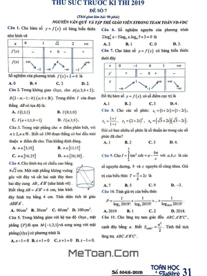 Đề thử sức trước kỳ thi THPTQG 2019 môn Toán - Toán Học Tuổi Trẻ (Đề số 7)