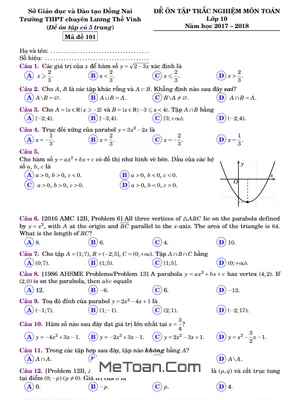 Đề Ôn Tập Trắc Nghiệm Môn Toán Lớp 10 Trường THPT Chuyên Lương Thế Vinh - Đồng Nai
