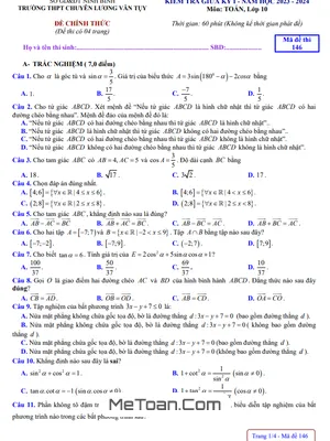 Đề thi giữa kỳ 1 Toán 10 năm 2023 - 2024 trường chuyên Lương Văn Tụy - Ninh Bình