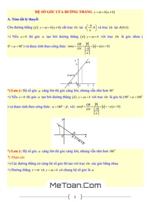 Tài Liệu Toán 9: Hệ Số Góc Của Đường Thẳng y = ax + b (a ≠ 0)