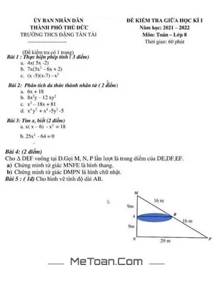 Đề thi giữa kì 1 Toán 8 năm 2021 - 2022 trường THCS Đặng Tấn Tài - TP.HCM