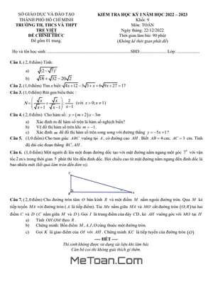 Đề thi học kỳ 1 Toán 9 năm 2022 - 2023 trường Tre Việt - TP HCM