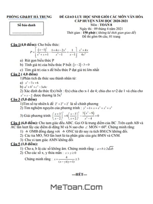 Đề thi HSG Toán 8 huyện Hà Trung - Thanh Hóa năm 2020 - 2021