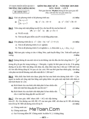 Đề thi HK2 Toán 9 năm 2019 - 2020 trường THCS Hồng Bàng - TP HCM (Có đáp án)