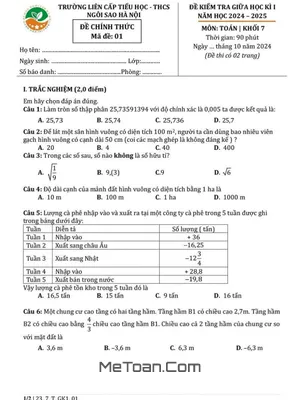 Đề thi giữa kì 1 Toán 7 năm 2024 - 2025 trường TH&THCS Ngôi Sao Hà Nội