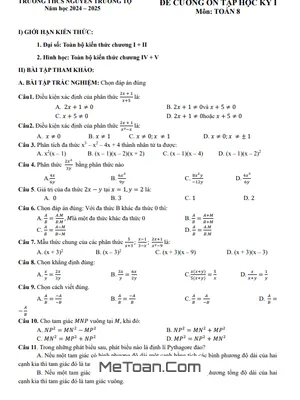 Đề Cương Ôn Tập Học Kỳ 1 Toán 8 Năm 2024 - 2025 Trường THCS Nguyễn Trường Tộ - Hà Nội