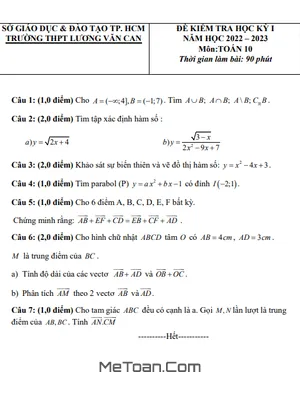 Đề thi học kì 1 Toán 10 năm 2022 - 2023 trường THPT Lương Văn Can - TP.HCM
