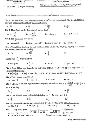 Đề thi giữa HK2 Toán 12 năm 2017-2018 trường THPT Trần Hưng Đạo - Hà Nội