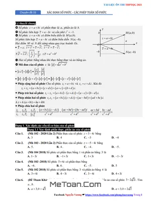 Chuyên Đề Số Phức Ôn Thi THPT 2021 - Nguyễn Bảo Vương