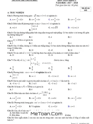 Đề thi học kỳ 1 Toán 11 năm 2017 - 2018 trường THPT Đông Hiếu - Nghệ An (có lời giải)