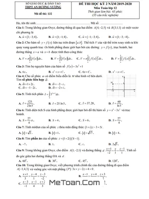 Đề thi học kì 2 Toán 12 năm 2019 - 2020 trường THPT An Dương Vương - TP HCM