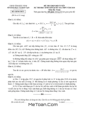 Đề thi chọn HSG Quốc gia môn Toán 2018 có lời giải - Sở GD&ĐT Bắc Ninh