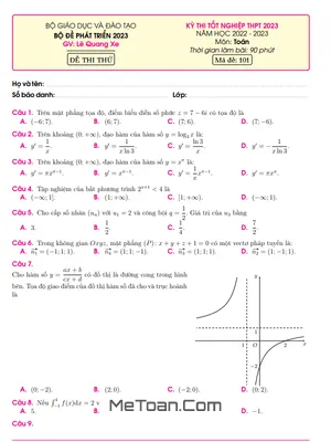 Bộ 10 Đề Phát Triển Đề Minh Họa Toán Thi Tốt Nghiệp THPT 2023 Có Đáp Án