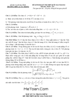 Đề thi thử số 6 THPT Quốc gia 2016 môn Lý trường THPT Lý Tự Trọng – Hà Tĩnh