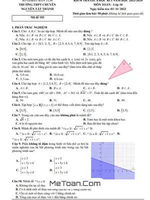 Đề Thi Giữa Kì 1 Toán 10 Năm 2023 - 2024 Trường Chuyên Nguyễn Tất Thành - Kon Tum
