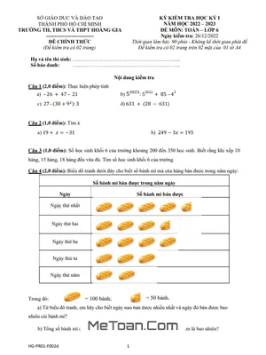 Đề thi học kì 1 Toán lớp 6 năm 2022 - 2023 trường Hoàng Gia - TP.HCM
