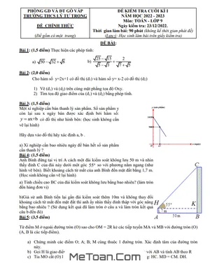 Đề thi học kì 1 Toán 9 năm 2022 – 2023 trường THCS Lý Tự Trọng – TP HCM