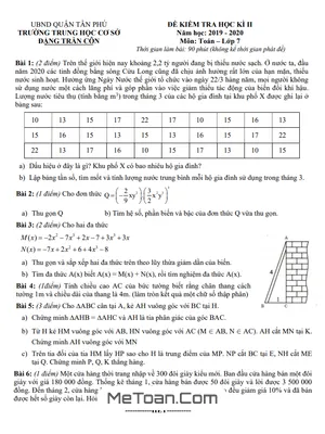 Đề thi học kì 2 Toán lớp 7 năm 2019 - 2020 trường THCS Đặng Trần Côn - TP HCM