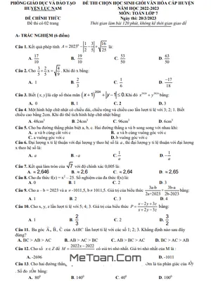 Đề thi học sinh giỏi huyện Toán 7 năm 2022 - 2023 phòng GD&ĐT Lục Nam - Bắc Giang
