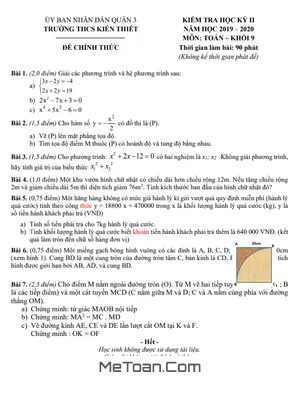 Đề thi HK2 Toán 9 năm 2019 - 2020 trường THCS Kiến Thiết - TP HCM