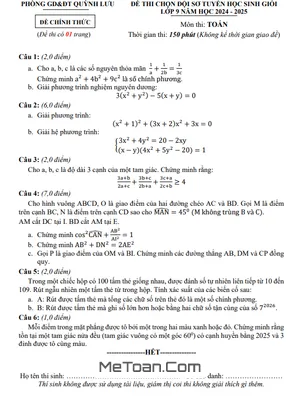 Đề chọn đội sơ tuyển HSG Toán 9 năm 2024 - 2025 phòng GD&ĐT Quỳnh Lưu - Nghệ An
