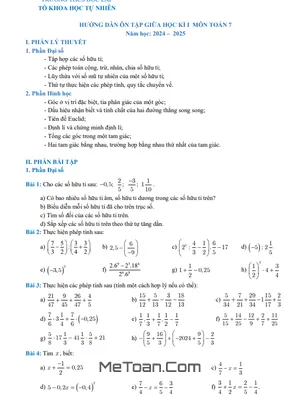 Đề cương ôn tập giữa kì 1 Toán 7 năm học 2024-2025 trường THCS Độc Lập - Thái Nguyên