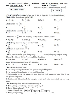 Đề Thi Cuối Kỳ 1 Toán 7 Năm 2024 - 2025 Trường THCS Nguyễn Trãi - Quảng Nam