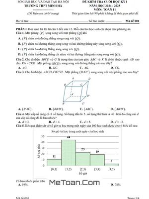 Đề thi học kì 1 Toán 11 năm 2024 - 2025 trường THPT Minh Hà - Hà Nội