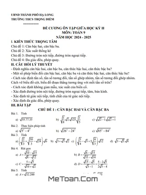 Đề Cương Ôn Tập Giữa Kỳ 2 Môn Toán Lớp 9 Năm 2024 - 2025 Trường THCS Trọng Điểm - Quảng Ninh