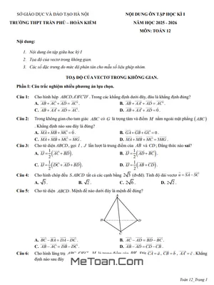 Đề cương ôn tập cuối học kì 1 Toán 12 (2025 - 2026) trường THPT Trần Phú - Hà Nội