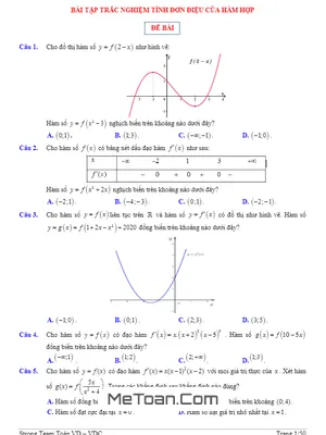 50 Bài Tập Trắc Nghiệm Tính Đơn Điệu Của Hàm Hợp Có Đáp Án Và Lời Giải