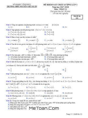 Đề kiểm tra KSCL lần 1 môn Toán 11 năm 2017-2018 trường THPT Nguyễn Viết Xuân - Vĩnh Phúc