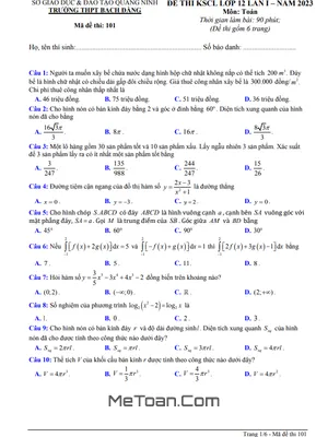 Đề thi KSCL Toán 12 lần 1 năm 2022 – 2023 trường THPT Bạch Đằng – Quảng Ninh