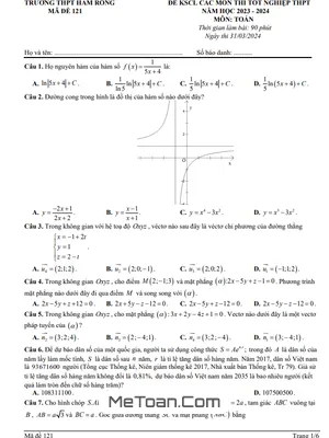 Đề KSCL Toán Thi Tốt Nghiệp THPT 2024 Trường THPT Hàm Rồng – Thanh Hóa