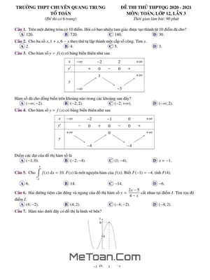 Đề thi thử Toán THPTQG 2021 lần 3 trường chuyên Quang Trung – Bình Phước