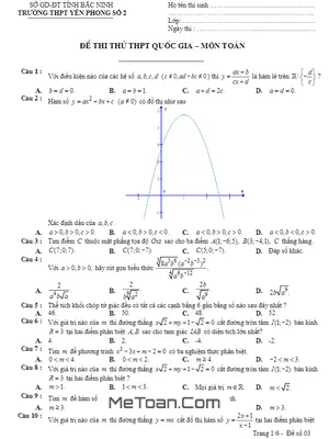 Đề thi thử THPT Quốc gia 2017 môn Toán trường Yên Phong 2 – Bắc Ninh