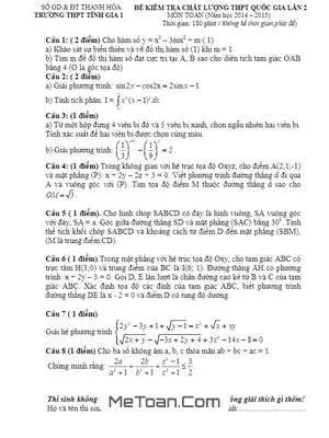 Đề thi thử THPT Quốc gia 2015 môn Toán trường Tĩnh Gia 1 – Thanh Hóa lần 2