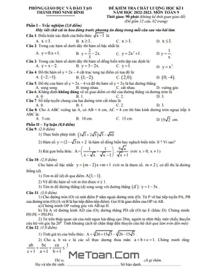 Đề thi học kì 1 Toán 9 năm 2022 - 2023 phòng GD&ĐT thành phố Ninh Bình
