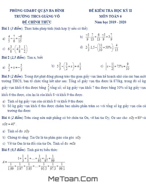 Đề thi học kì 2 Toán lớp 6 năm 2019 - 2020 trường THCS Giảng Võ - Hà Nội