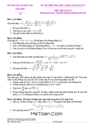 10 Đề Kiểm Tra Chất Lượng Giữa Học Kỳ 1 Môn Toán 9